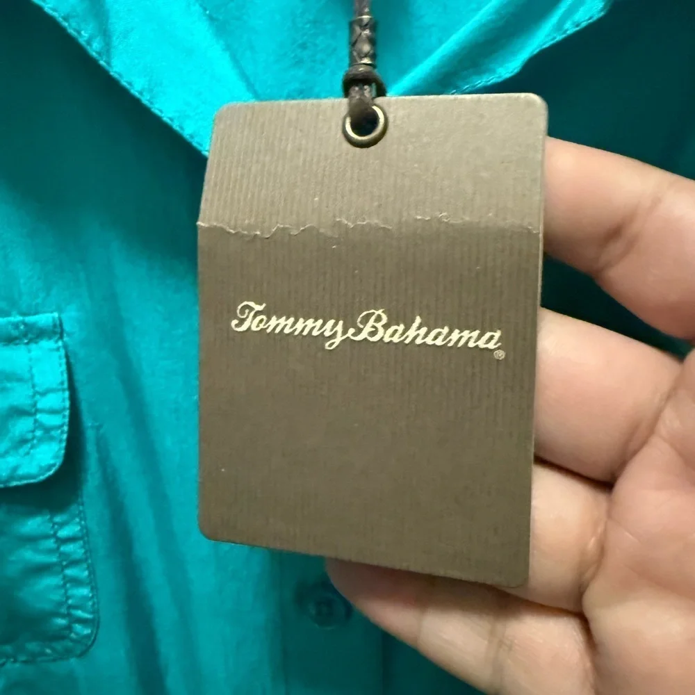 Tommy Bahama Turquoise Button-Down Shirt 100% Silk Size XL